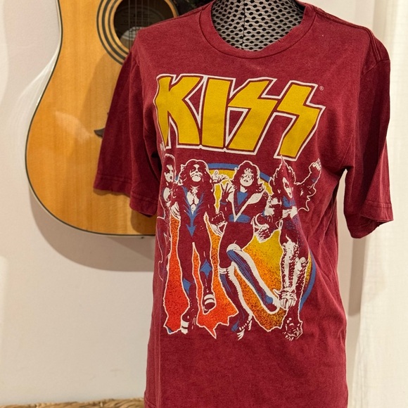Kiss Tops - KISS Upcycled Graphic T-Shirt - Red